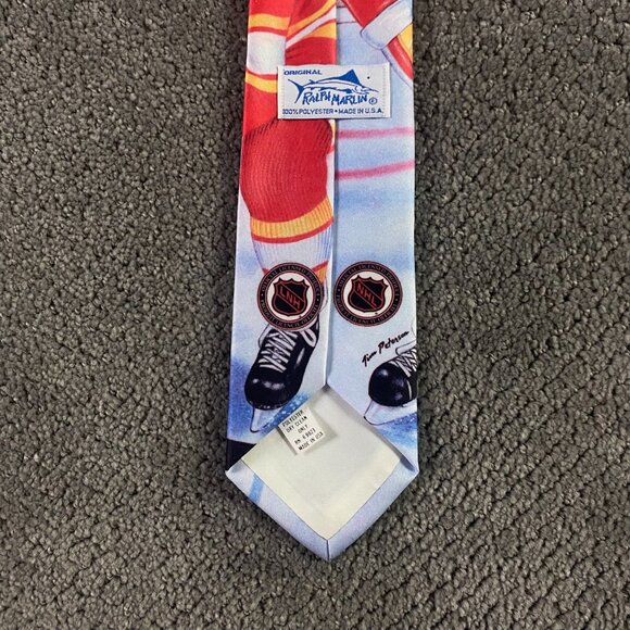 Vintage 90s Calgary Flames Necktie Ralph Marlin Neck Tie Made in USA Hockey NHL - Picture 3 of 7